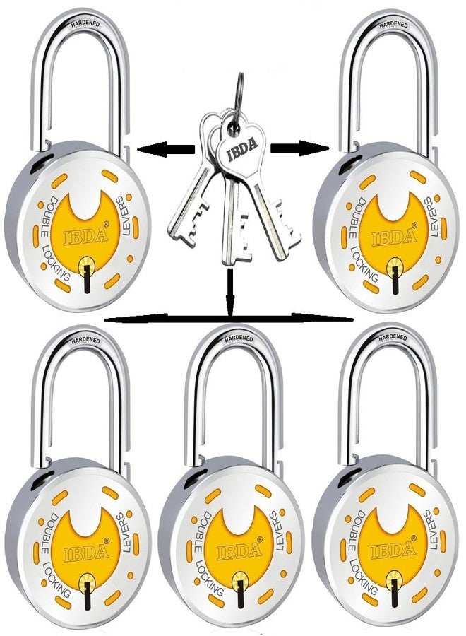 IBDA 5 Locks with Same Key | Multiple Lock with Single Key | Steel Body | for Home, Shutter, gate, Door, Shop, Office, Outdoor-Indoor use (Pack of 5 Locks with 3 Same Keys) - Image 1